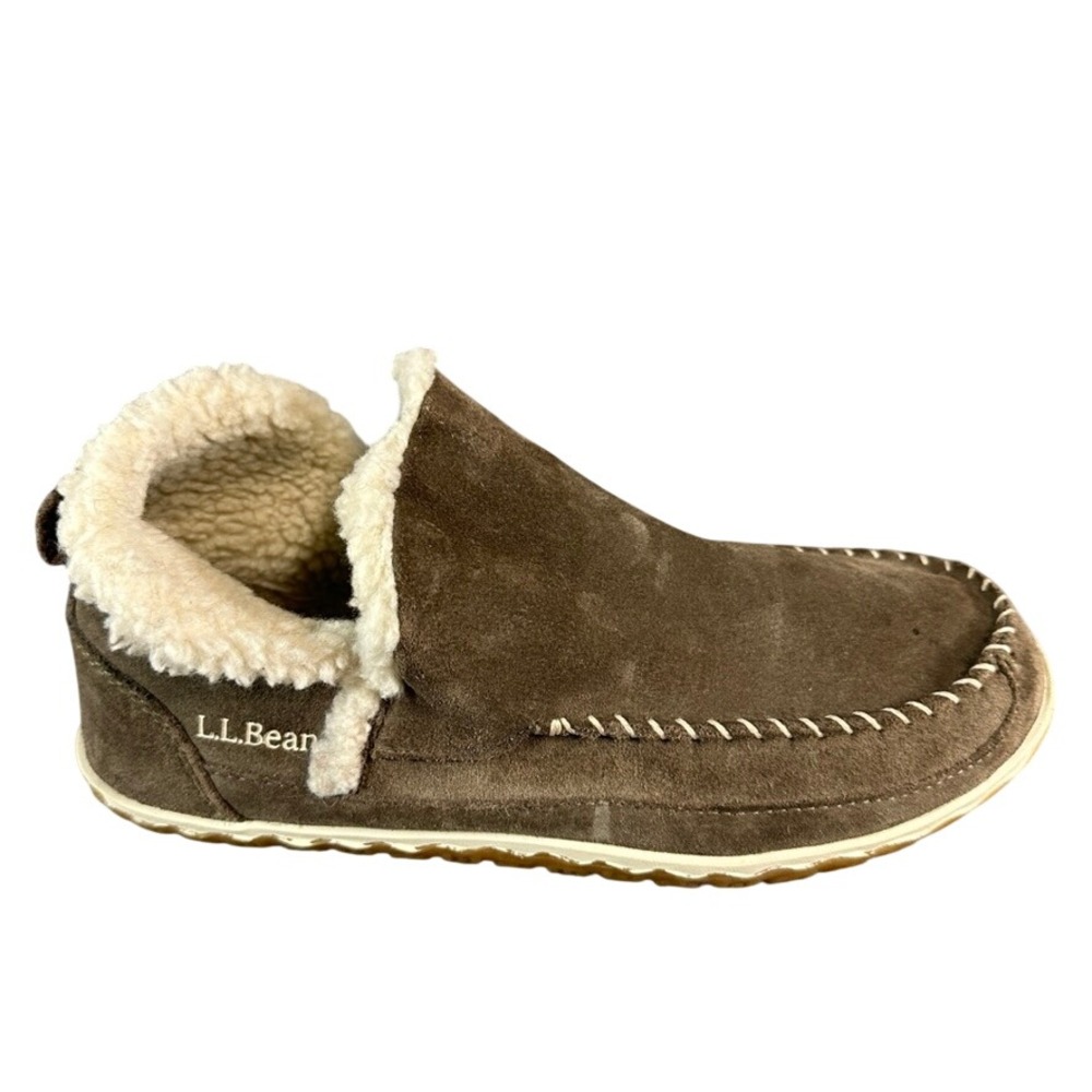 LL Bean Wicked Good Suede Boot Moccasins Brown Shearling Lined Slippers